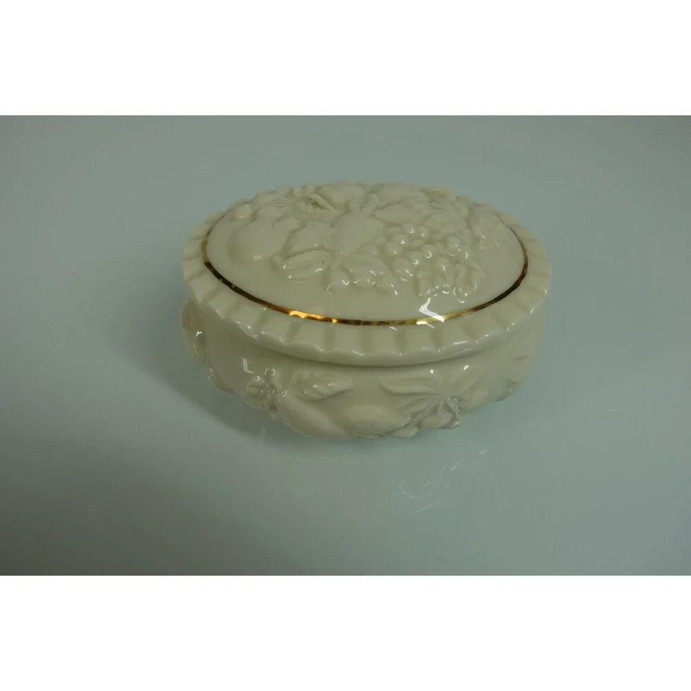 Lenox Fruits of Life Oval Porcelain Trinket Box with Gold Trim Vintage 1998